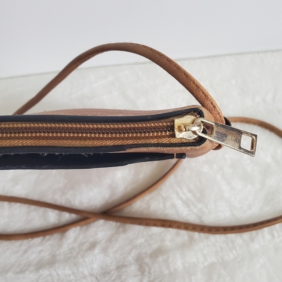 TAN Boutique Faux Leather Zig Zag Dark Silver Embellished Crossbody Bag Purse - Picture 10 of 13